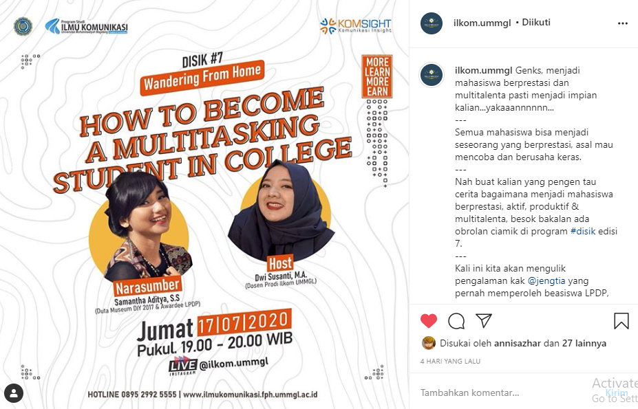 Prodi Ilmu Komunikasi Membangun Suasana Akademik dengan Live Instagram